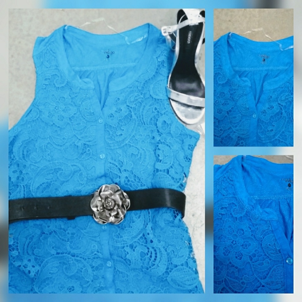 New with tags indigo blue button-down blouse